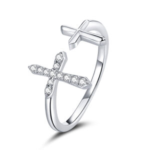 Emporial Royal Fashion stříbrný prsten Třpytivý křížek SCR680 Velikost: Univerzální 52-60 mm