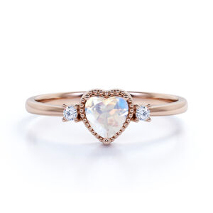 Royal Exklusive Emporial luxusní prsten Měsíční duhový kámen Heart 14k růžové zlato Vermeil Velikost: 9 (EU: 59-60)