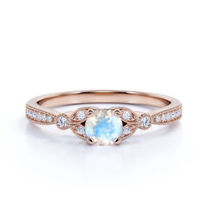 Royal Exklusive Emporial luxusní prsten Měsíční duhový kámen Princess 14k růžové zlato Vermeil Velikost: 5 (EU: 49-50)