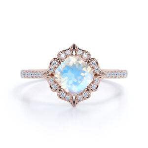 Royal Exklusive Emporial luxusní prsten Měsíční duhový kámen Flower 14k růžové zlato Vermeil Velikost: 7 (EU: 54-56)
