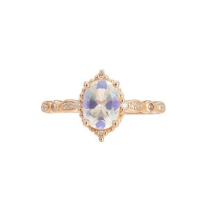 Royal Exklusive Emporial luxusní prsten Měsíční duhový kámen Mirror 14k růžové zlato Vermeil Velikost: 10 (EU: 61-63)