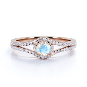 Royal Exklusive Emporial luxusní prsten Měsíční duhový kámen Elegance 14k růžové zlato Vermeil Velikost: 7 (EU: 54-56)