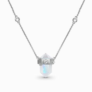 Royal Exklusive Emporial stříbrný rhodiovaný náhrdelník Duhový měsíční kámen GU-DR20708N-SILVER