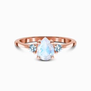 Royal Exklusive Emporial prsten Decentní kapka 14k růžové zlato Vermeil s drahokamem Moonstonem a drahokamy modrými topazy GU-DR9238R-ROSEGOLD-MOONST…