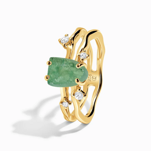 Royal Fashion prsten 18k zlato Vermeil SKA-R002-ROSEGOLD-GREENAPATITE Velikost: 8 (EU: 57-58)