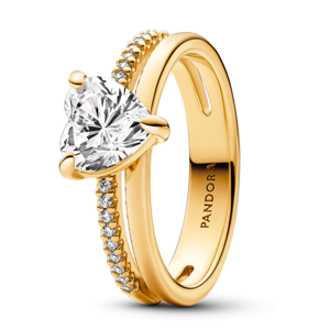 PANDORA pozlacený prsten Zářivé srdce 163100C01