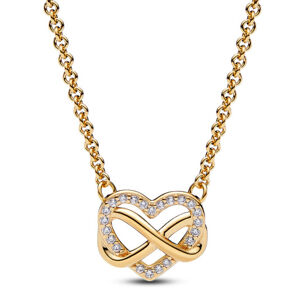 PANDORA pozlacený náhrdelník Třpytivé srdce s nekonečnem 362666C01-50